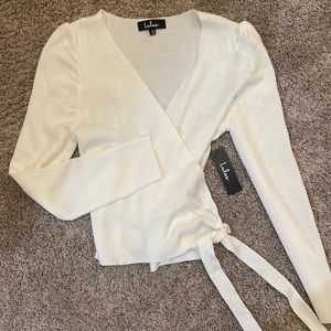 White Lulus wrap sweater